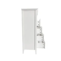 Credenza Moderna Piccola con Dettagli in Rattan e Gambe in Legno Massello, Superficie Laccata, 110x38x80 cm per Soggiorno o Cucina, Bianco(m-6)