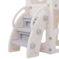 Scivolo Multifunzione 6-in-1 per Bambini con Rampa, Doppia Piattaforma, Armadietti, Canestro e Scala, in Polietilene ad Alta Densità, 174x150x95 cm - Scivolo da Giardino per Bambini, Grigio+Bianco(m-11)