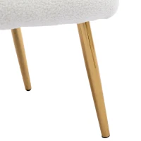 Poltrona Relax in Tessuto Teddy con Poggiapiedi, Design Ergonomico e Struttura in Metallo Dorato, 63x41.5x98 cm, Bianco(m-8)