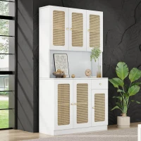 Credenza Alta in Rattan con 6 Ante e Cassetto Centrale Aperto, Ideale per Soggiorno e Ingresso, Credenza Moderna per Soggiorno, Bianco(m-5)