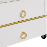 Set di Tavolini da Salotto Impilabili in Marmo Lucido con Accenti Dorati e Cassetti, 60x60x45 cm + 50x50x34 cm, Bianco(m-10)