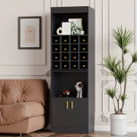 Mobiletto Portabottiglie con 16 Scomparti per Vino, Armadio Multiuso per Soggiorno e Sala da Pranzo, 50x40x180 cm, Nero(m-1)