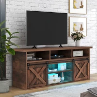 Mobile Porta TV in Legno da 150 cm con 2 Ante Scorrevoli, 9 Scomparti e Illuminazione LED, 150x40x60 cm, Marrone(m-5)