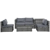 Outsunny 6PC Rattan Corner Sofa Set Wicker 4 Seater Garden Storage Coffee Table Conversation Ottoman Outdoor Weave Furniture w/ Cushion Grey(m-13)
