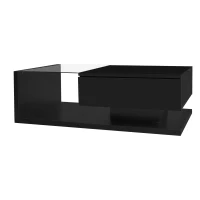 Măsuță de Cafea Modernă cu Raft din Sticlă și Efecte LED, 105x55x32,5 cm, Negru(m-6)