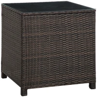 Outsunny Rattan Garden Furniture Side Table Patio Frame Tempered Glass New - Brown(m-13)