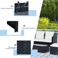 Outsunny 4-tlg. Polyrattan Gartenmöbel Sitzgruppe Gartenset Sofagarnitur Garnitur Lounge mit Kissen Schwarz 1 x Doppelsofa 1 x Couchtisch 2 x Hocker(m-4)