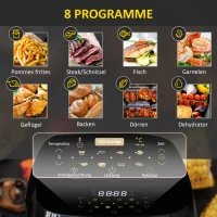 HOMCOM Heißluftfritteuse 11 L 1800W mit 8 Menüs Zubehör Backofen Dehydrator Barbecue für gesundes ölfreies fettarmes Kochen Stahl Schwarz 32 x 35,6 x 37,9 cm(m-4)