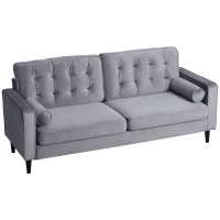 HOMCOM 3-Sitzer-Sofa im Retrodesign inkl. Kissen, Knopfheftung, Lattenrost, Samtoptik, Grau(m-10)