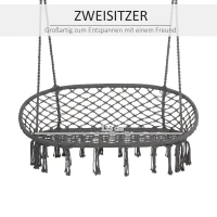 Outsunny Hängesessel Hängestuhl 2-Sitzer mit Aufhängen Deckenhaken Hängelounger Schwebeliege Doppelliege Doppellounge Lounge für 2 Personen Grau 130 x 70 x 35 cm(m-5)