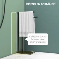 HOMCOM Toallero de Pie con 2 Barras y Marco Metálico Toallero de Baño Moderno en Forma de L 35,5x20x78 cm Negro(m-5)