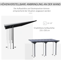 Outsunny Pergola Pavillon  4.35 x 3.02 m Gartenpavillon Überdachung Zelt 231-250 cm höhenverstellbar Sonnenschutz Terrassendach Anbaupavillion Aluminium Grau(m-4)
