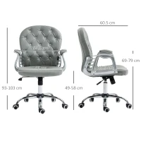 Vinsetto Office Chair Ergonomic 360° Swivel PU Diamante Padded Base 5 Castor Wheels for Home Work Grey(m-3)