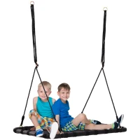 HOMCOM Nestschaukel Kinderschaukel Vogelnestschaukel Outdoor Schaukel Gartenschaukel bis 100 kg belastbar Metall + Netzstoff Schwarz 100 x 76 x 4 cm(m-1)