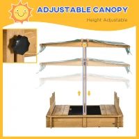 Outsunny Wooden Sandpit with Adjustable Canopy Light Brown(m-4)