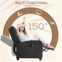 HOMCOM Recliner Armchair, Massage Faux Leather Push Back Reclining Chair with Adjustable Leg Rest, Side Pocket, for Home Living Room Theatre, Black(m-5)