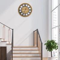 HOMCOM Wanduhr Vintage-Design 60 cm Durchmesser, mit römischen Zahlen, geräuschlos 60 cm x 60 cm x 4 cm Schwarz Natur(m-7)