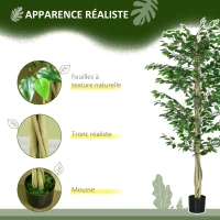 Outsunny Arbre Artificiel Plante Artificiel Banyan Hauteur 1,8 m Tronc Branches Liane Lichen Feuilles Grand réalisme Pot Inclus(m-5)