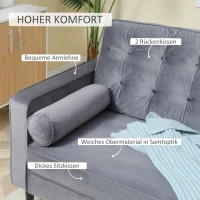 HOMCOM 3-Sitzer-Sofa im Retrodesign inkl. Kissen, Knopfheftung, Lattenrost, Samtoptik, Grau(m-6)