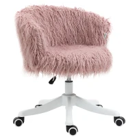 Vinsetto Bürostuhl im Boho-Stil, rosa Plüsch, 360 Grad drehbar, höhenverstellbar, Rosa + Weiß(m-10)