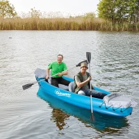 Outsunny Kayak Hinchable para 2 Personas Kayak Inflable Individual de PVC con 2 Asientos 2 Remos Bomba y Kit de Reparación 330x105x50 cm Azul(m-2)