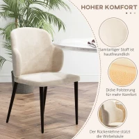 HOMCOM Eetkamerstoelen set van 2 stoelen, Scandinavisch design, fluwelen look, 54 cm x 56 cm x 86 cm, beige + zwart(m-5)