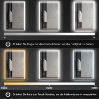 HOMCOM Badspiegel mit Beleuchtung, Lichtspiegel, Badezimmerspiegel für Wandmontage, Wandspiegel, LED Spiegel, Silber, 70 x 50 x 4 cm(m-5)