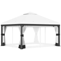 Outsunny Gartenpavillon, abnehmbare Vorhänge, Löcher für Regenwasserabführung, weiß, 3 x 3 x 2,7 m(m-7)