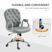 Vinsetto Office Chair Ergonomic 360° Swivel PU Diamante Padded Base 5 Castor Wheels for Home Work Grey(m-6)