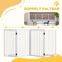 PawHut Opvouwbaar Hondenhek, Antislip, Ondersteuningsvoeten, Houten Frame, 206x35,5x76 cm, Wit(m-5)