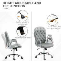 Vinsetto Office Chair Ergonomic 360° Swivel PU Diamante Padded Base 5 Castor Wheels for Home Work Grey(m-4)
