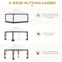 Outsunny Gartenpavillon, abnehmbare Vorhänge, Löcher für Regenwasserabführung, weiß, 3 x 3 x 2,7 m(m-5)