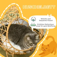Pawhut Rattan Katzenkorb Katzenhöhle Katzenhütte Katzenbett mit Kissen erhöhtes Design Haustierbett Braun Ø45 x 57H cm(m-5)