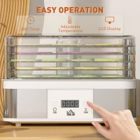 HOMCOM 5 Tier Food Dehydrator, 245W Stainless Steel Food Dryer Machine with Adjustable Temperature, Timer and LCD Display for Drying Fruit, Meat, Vegetable, Jerky and Pet Treat, White(m-6)