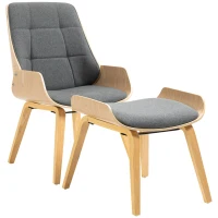 HOMCOM Sessel-Set im Skandidesign, Sessel mit Ottomane, weiche Polsterung, Bugholz, Leinenoptik, 54 x 62 x 96 cm(m-10)