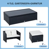 Outsunny 4-tlg. Polyrattan Gartenmöbel Sitzgruppe Gartenset Sofagarnitur Garnitur Lounge mit Kissen Schwarz 1 x Doppelsofa 1 x Couchtisch 2 x Hocker(m-5)