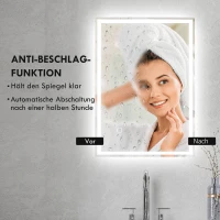 HOMCOM Badspiegel mit Beleuchtung, Lichtspiegel, Badezimmerspiegel für Wandmontage, Wandspiegel, LED Spiegel, Silber, 70 x 50 x 4 cm(m-6)