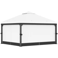 Outsunny Gartenpavillon, abnehmbare Vorhänge, Löcher für Regenwasserabführung, weiß, 3 x 3 x 2,7 m(m-10)