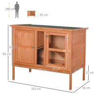 PawHut Kleintierstall Kleintierkäfig mit Asphaltdach Leiter Kleintierhaus Meerschweinchenstall Doppelstöckig draußen Winterfest Tannenholz Natur 102 x 56 x 85 cm(m-3)