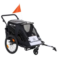 HOMCOM 2-in-1 Kinderanhänger, Regenschutz, Sicherheitsgurt, für 2 Kinder, schwarz, 160 x 83 x 96 cm(m-10)