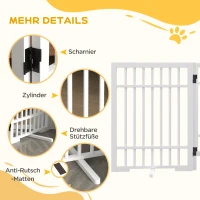 PawHut Hondenhek, opvouwbaar en antislip, draaibare steunvoeten, houten frame, 183x24,5x61 cm, Wit(m-7)