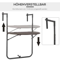Outsunny Balkonhängetisch Hängetisch halbrund klappbar Rattan-Optik höhenverstellbar Balkon Braun 60 x 39 x 73–83,5cm(m-5)