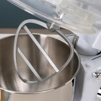 HOMCOM 1200 W elektrisches Handmixer-Set 2-in-1 5,5 L-Rührschüssel Handrührer mit Schneebesen Knethaken Rührbesen 6 Geschwindigkeiten + Impuls-Modus inklusive 304 Stahl Weiß 37 x 23 x 37 cm(m-8)