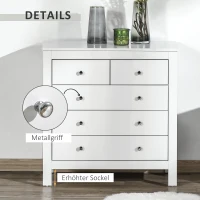 HOMCOM Kommode mit 5 Schubladen Beistellschrank Schubladenkommode Sideboard mit Anti-Kipp-Schutz, Schrank für Wohnzimmer, Schlafzimmer, Weiß 79 x 39,5 x 80,5 cm(m-5)