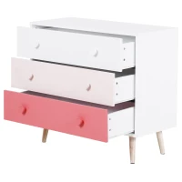 HOMCOM Kinderzimmer Schrank mit 3 Schubladen, Kinderschrank, Kommode, Aufbewahrung, Kiefernholz, MDF, Rosa, 90 x 42 x 80 cm(m-9)