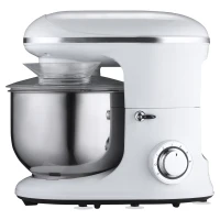 HOMCOM 1200 W elektrisches Handmixer-Set 2-in-1 5,5 L-Rührschüssel Handrührer mit Schneebesen Knethaken Rührbesen 6 Geschwindigkeiten + Impuls-Modus inklusive 304 Stahl Weiß 37 x 23 x 37 cm(m-10)