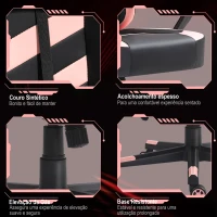 Vinsetto Cadeira Gaming com Altura Regulável Basculante Apoio de Cabeça e Almofada Lombar 61x70x121-129 cm Rosa e Preto(m-7)