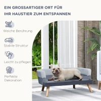 PawHut Hundesofa mit Rückenlehne, Haustiersofa mit Holzbeinen, Hundebett Weichem Bezug Katzensofa Grau 86,5x 61x36 cm(m-7)