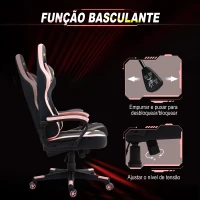 Vinsetto Cadeira Gaming com Altura Regulável Basculante Apoio de Cabeça e Almofada Lombar 61x70x121-129 cm Rosa e Preto(m-5)
