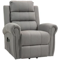 HOMCOM Relaxfauteuil met Opstahulp, 8 Massagepunten, Verwarmbare Rugleuning, Linnenlook, Grijs(m-1)